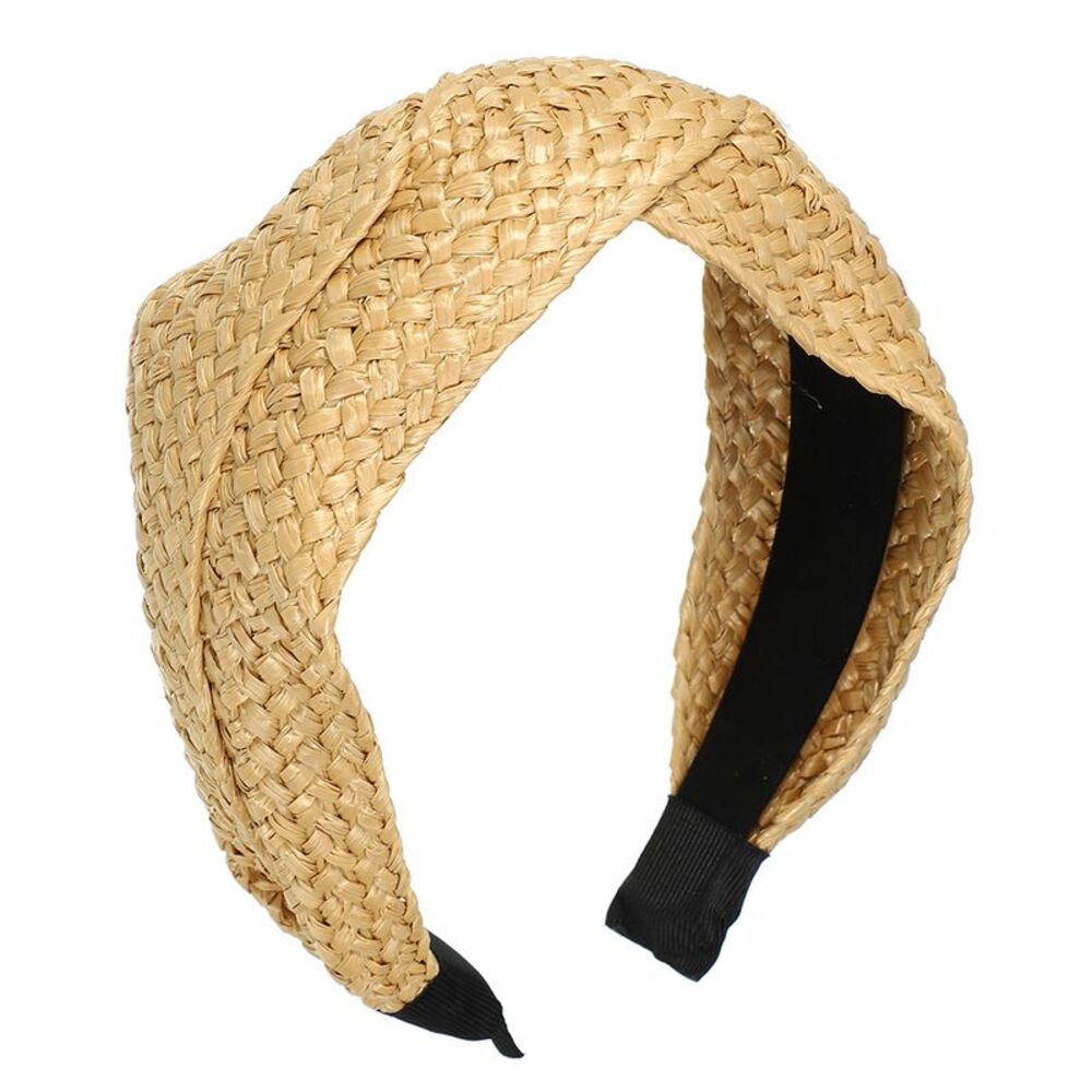 Non Slip Straw Cross Headband Fashion Hairband Khaki